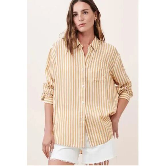 JENNI KAYNE | Boyfriend Shirt in Mustard Stripe | Size XXL - Picture 1 of 8